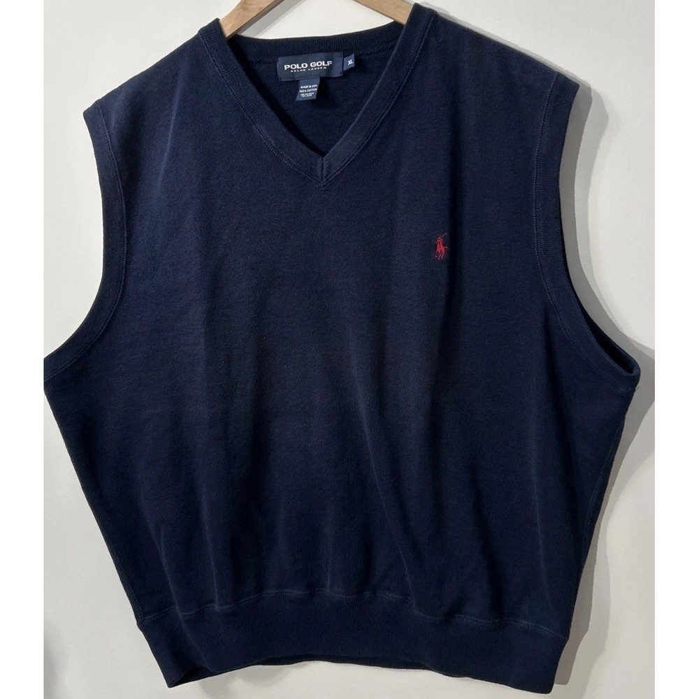 VTG Polo Golf Ralph Lauren Sweater Vest Mens XL Blue Pullover V-Neck